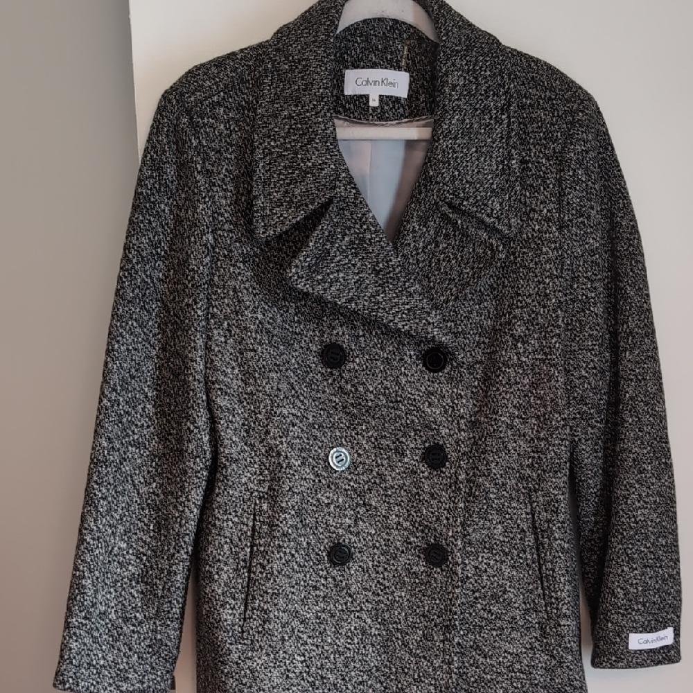 Calvin Klein Women's Black and White Pea Coat